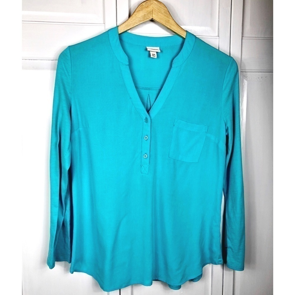 MERONA TURQUOISE COTTON KNIT TOP -Blue long sleeve cotton top 0768